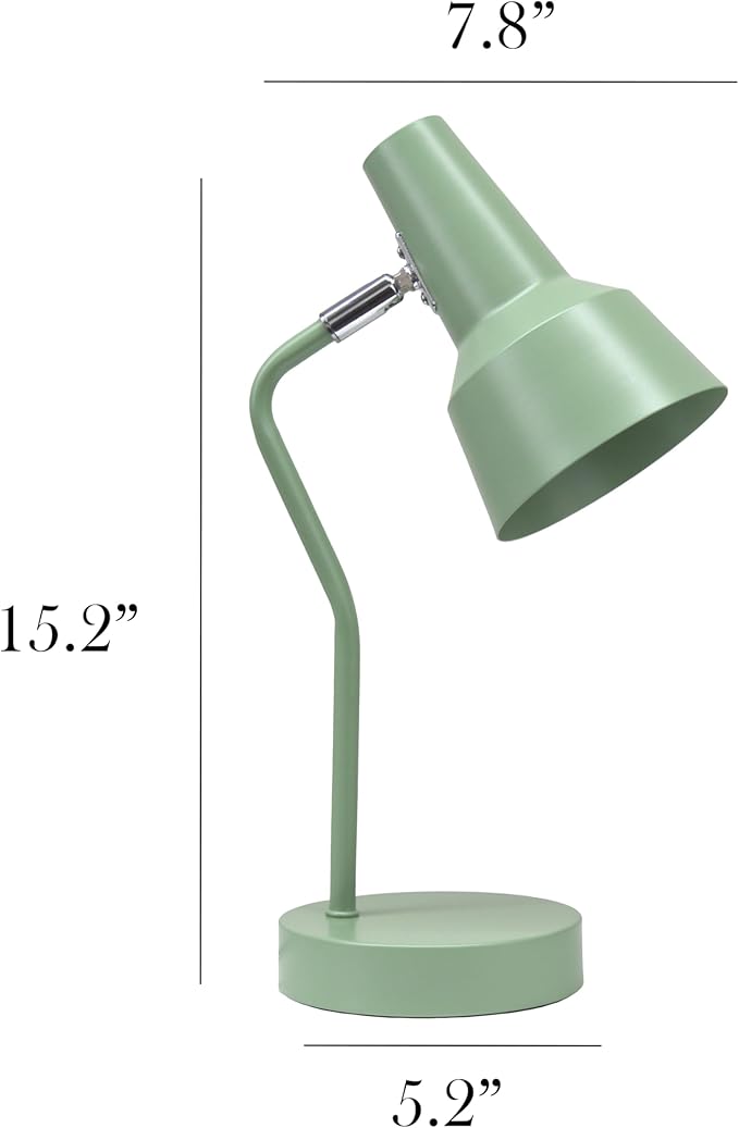 Simple Designs LD1078-SGE 15.2" Sleek Essentials Metal Cone Shade Desk Lamp with Adjustable Shade, for Office, Desk, Nightstand, Dorm, Sage Green