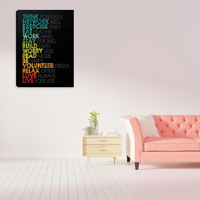 Inspirational Black Canvas Wall Art Motivational Positive Quotes Office Wall Decor Painting Picture Poster Art Prints Living Room Bedroom Workplace Office Framed Artwork Decorations 12"x16"