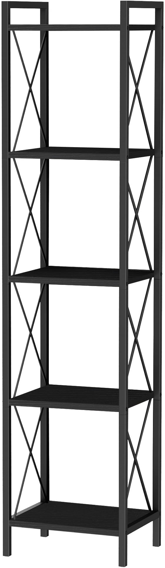 Homhedy 5 Tier Bookshelf, Tall Narrow Bookcase for Small Space, Metal Storage Book Shelf, for Home Office, Living Room, Kitchen, Bedroom, Industrial Style, 10.4" D x 13" W x 55.1" H, Black