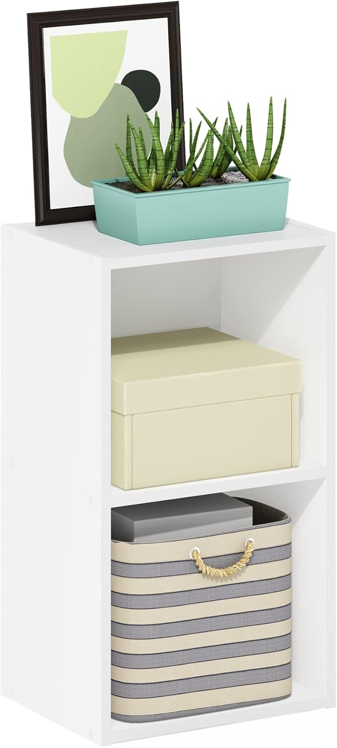 Furinno PASIR Book Shelf, 2-Tier Modern Bookshelf, Open Shelves Cube Bookcase, 9 x 12 x 21, Easy Assembly, Closed Back, for Living Room, Bedroom, Home Office, Plain White