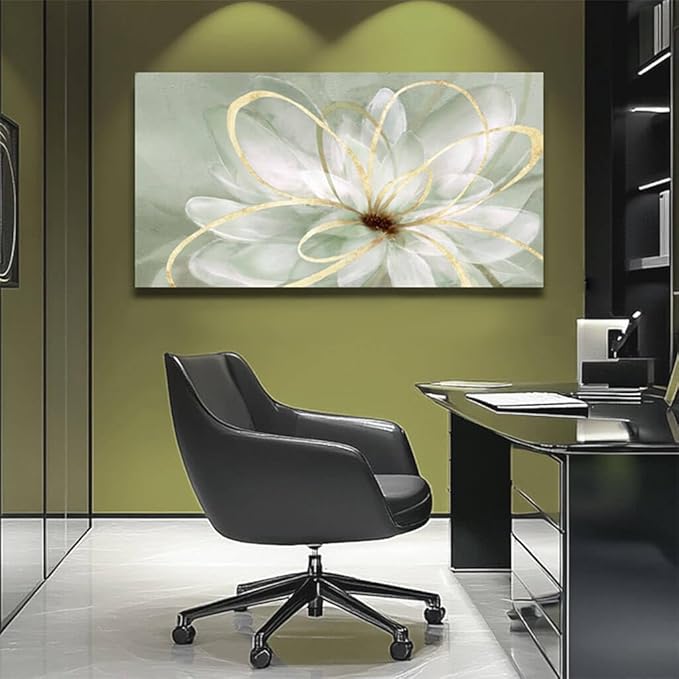 Artexist Flower Wall Decor White Blossom Plant Gold Line Canvas Painting Modern Hand Painted Wall Art for Living Room Bedroom Office 29x58 Inch