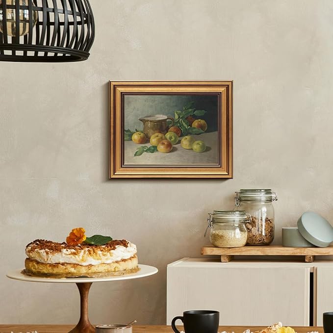 Gold Framed Wall Art Vintage Canvas Wall Art Harvest Apples Still Life Artwork Prints Picture for Living Room Bedroom Farmhouse Bathroom Office Decor, 8x10