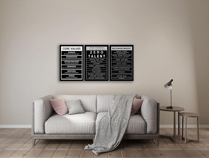 Inspirational Millionaire Mindset Poster Motivational Wall Art Canvas Prints Artwork for Living Room Modern Home Decor Painting Ten Things That Require Zero Talent Pictures Office Framed[48" W X 24"