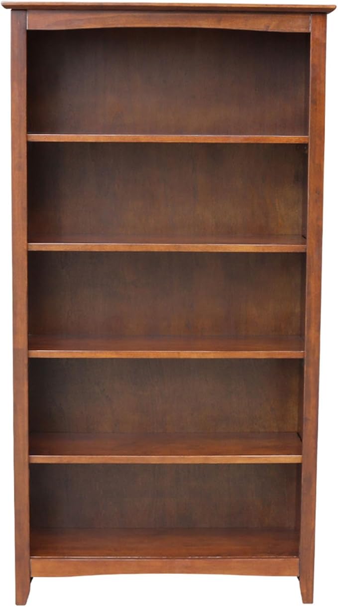 International Concepts, Solid Wood Bookcase 60" High, Adjustable Shelves, Solid, Sturdy Parawood Construction, Eco Friendly, Easy Assembly, Kitchen/Dining Furniture, Espresso