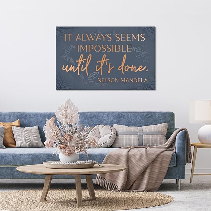 Yatsen Bridge Office Wall Art - Inspirational Canvas Print Positive Quotes Wall Decor It Alaways Seems Impossible Until It's Done Poster Framed Artwork for Classroom Bedroom Home Workplace, Large 28"x44"