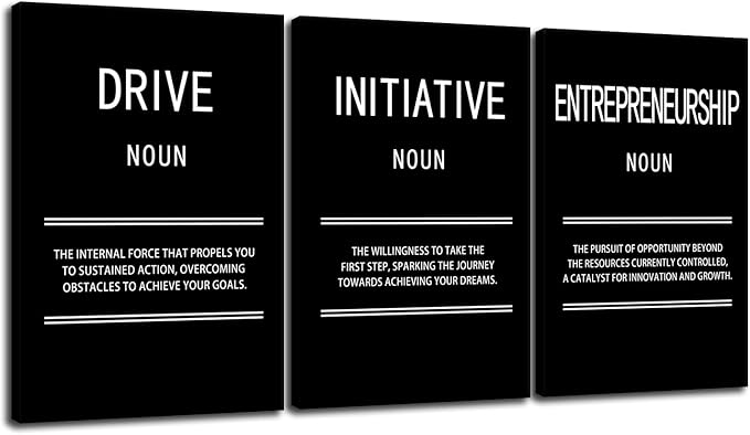 Entrepreneurship Initiative Drive 3 Panel Inspirational Canvas Wall Art for Office Motivational Leadership Print Poster Painting Modern Inspiring Artwork for Home Living Room Wall Decor[48''Wx 24''H]