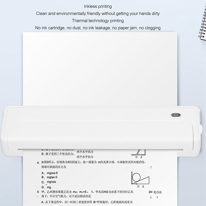 GOWENIC Portable Cordless Printer, BT A4 Thermal Inkless Printer with App for Photo Label Receipt Study Notes Printing, Environmental Friendly Home School Office