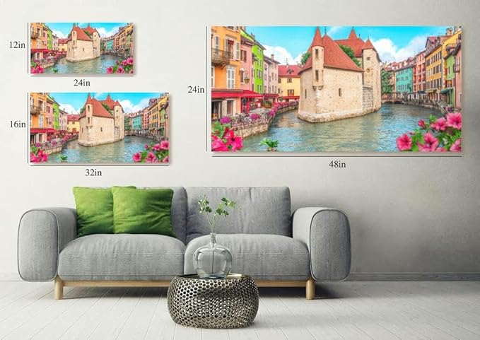 Annecy old town cityscape France Canvas Wall Art Large Framed Prints Pictures Wall Decor Posters Painting Artwork for Living Room Bedroom Kitchen Bathroom 24x47