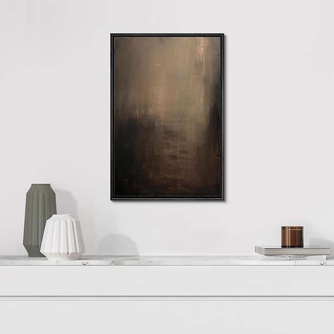 SIGNFORD Framed Canvas Print Wall Art Abstract Textured Dark Shades Illustrations Modern Art Decorative Bohemian Relax/Calm for Living Room, Bedroom, Office - 16"x24" Black