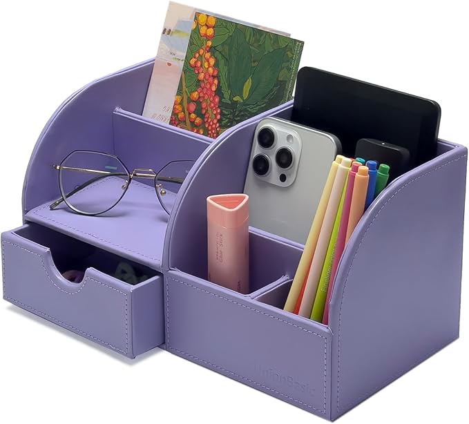 UnionBasic Desk Organizer - Multifunctional Leather Desktop Pen Holder Storage Box - Business Card/Pen/Pencil/Mobile Phone/Stationery Holder