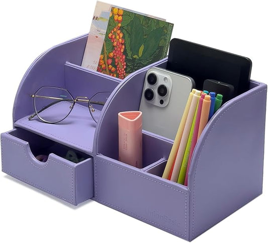 UnionBasic Desk Organizer - Multifunctional Leather Desktop Pen Holder Storage Box - Business Card/Pen/Pencil/Mobile Phone/Stationery Holder