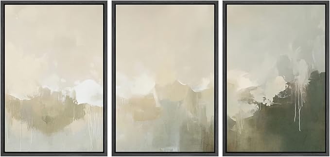 SIGNWIN Framed Canvas Print Wall Art Set Neutral Abstract Landscape Earthy Tones Minimalist Illustrations Modern Art Decorative Abstract for Living Room, Bedroom, Office - 16"x24"x3 Black