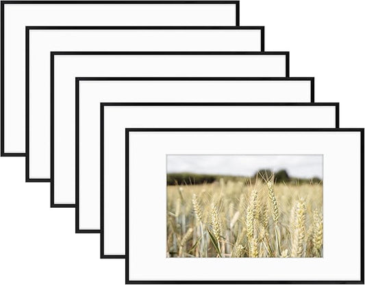 Golden State Art 11x17 Picture Frame 6 Pack - Classic Black Aluminum Photo Frames With 8x12 Mats and Real Glass Cover - Elegant Minimalist Wall Gallery Frames for Home or Office Decor
