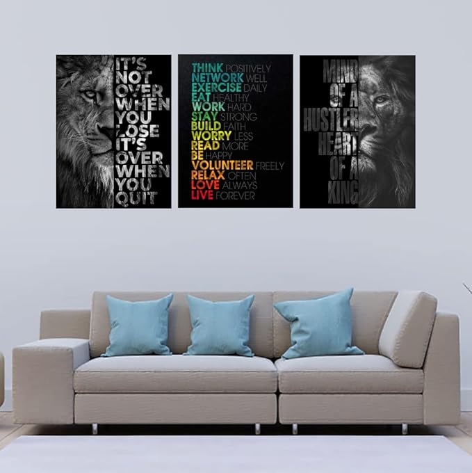 Inspirational Canvas Wall Art 3 Pieces Motivational Wall Art Framed Positive Quotes Artwork Landscape Painting Pictures Print Office Decor Wall Decor for Living Room Bedroom(60" Wx28 H)