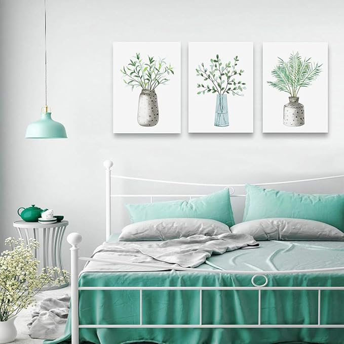 Lapremoly Family Canvas Wall Art For Kitchen Dining Room Wall Decor For Living Room Decoration For Office Vase Pictures Artwork Green Leaf Wall Paintings For Bedroom Home Walls Decor 3 Piece