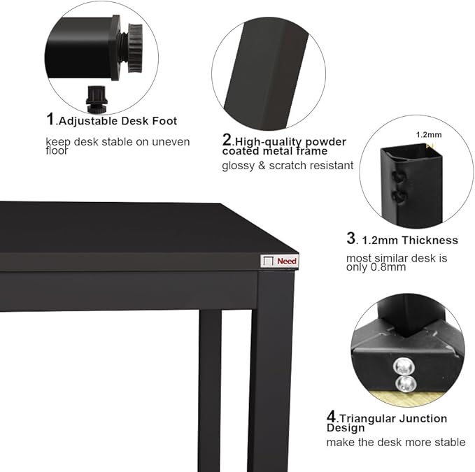 SogesHome 47 inches Modern Simple Computer Desk, Gaming Table PC Desk Coner Computer Table Study Writing Table Workstation, for Home Office Use, Black