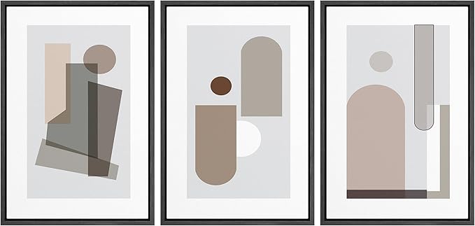 SIGNFORD Framed Wall Art Print Set Small & Large Transparent Polygons Abstract Shapes Digital Art Modern Art Contemporary Colorful for Living Room, Bedroom, Office - 24"x36"x3 Black