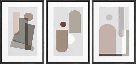 SIGNFORD Framed Wall Art Print Set Small & Large Transparent Polygons Abstract Shapes Digital Art Modern Art Contemporary Colorful for Living Room, Bedroom, Office - 24"x36"x3 Black