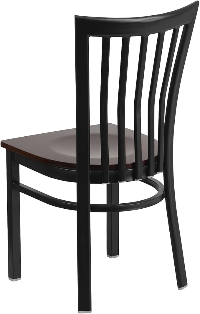 Flash Furniture 2 Pack HERCULES Series Black School House Back Metal Restaurant Chair - Walnut Wood Seat