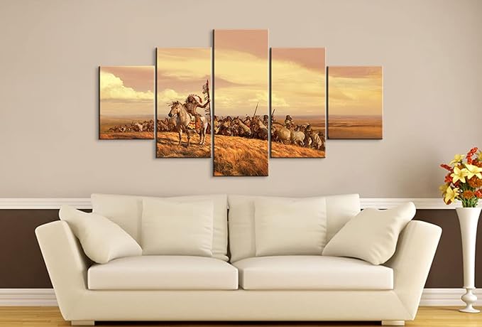 5 Pieces Native American Indian Wall Art for Room Decor - Chiefs Decor (60''W x 32''H)