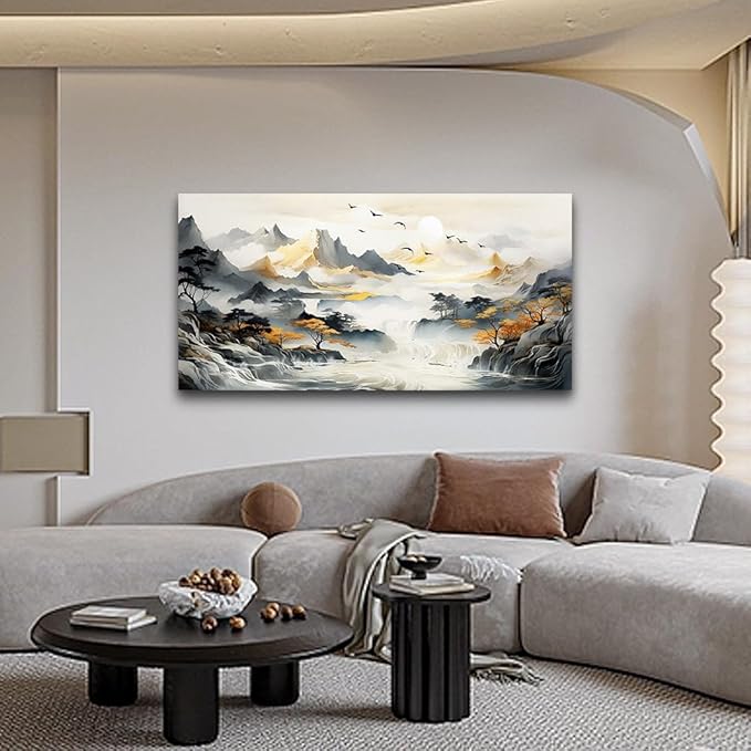 hyidecorart Large Size Wall Decor for Living Room Wall Art For Office Bedroom Modern Decorations Abstract Pictures Stretched and Framed Canvas Art Mountain Landscape Wall Paintings Poster