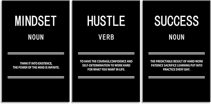 Hustle Mindset Success Motivational Canvas Wall Art for Office 3 Panel Print Inspirational Poster Painting Modern Inspiring Artwork for Home Living Room Gym Decor Ready to Hang [72''Wx 36''H]