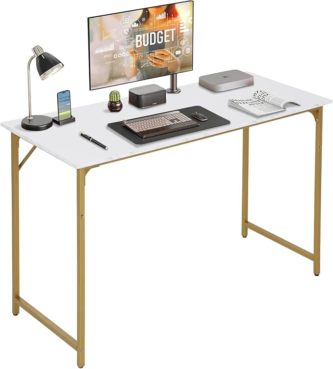 Computer Desk,39 Inch Home Office Desk Modern Writing Table with Metal Frame for Home Office and Study,Gold
