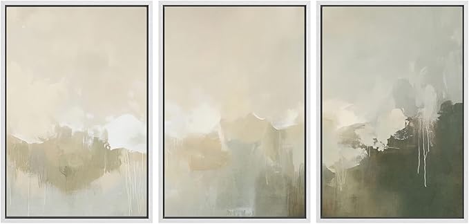 SIGNWIN Framed Canvas Print Wall Art Set Neutral Abstract Landscape Earthy Tones Minimalist Illustrations Modern Art Decorative Abstract for Living Room, Bedroom, Office - 24"x36"x3 White