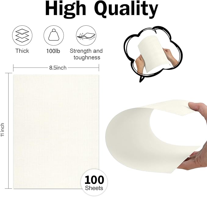 8.5 x 11 Ivory Linen Paper Textured Cardstock, Goefun 100lb Light Cream Thick Paper, Linen Textured Cardstock 100 Pack for Printing, Resume, Invitations, Artworks and Crafting