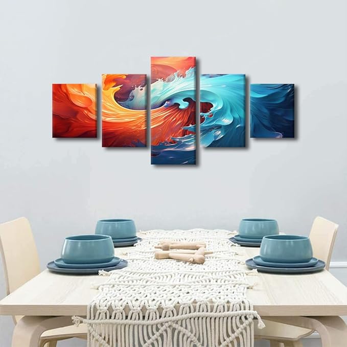 Living Room Canvas Wall Art Digital Art Illustration Picture Printing Colorful Swirling Vortex Poster Modern 5 Panel Canvas Wall Art for Men Bedroom Decor Stretched and Framed Ready to Hang 50x24 in