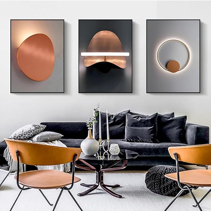 ARTFEB Large Modern Living Room Bedroom Office Framed Wall Decor 3 Panels, Aesthetic Decorative Wall Art Triptych, Warm Color Style Art Prints(Grey, 24" X 32" X 3 pieces)