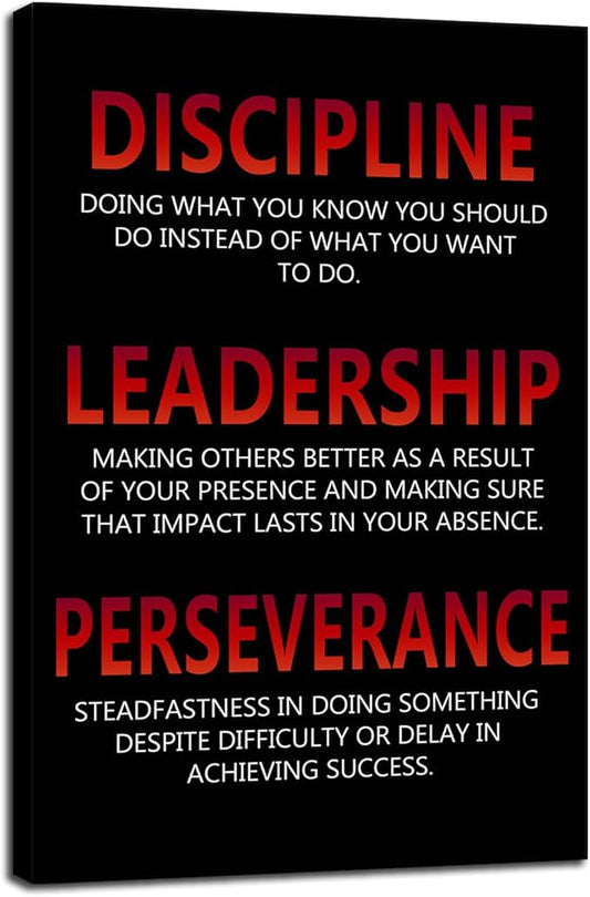 Inspirational Poster Discipline Leadership Perseverance Quote Motivational Wall Art for Office Canvas Painting Prints Wall Pictures for Living Room Bedroom Decor Framed Artwork [24''W x 36''H]