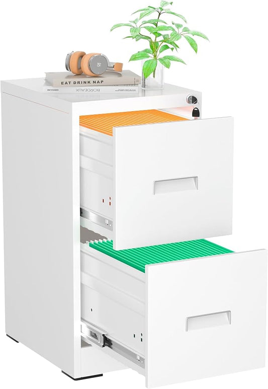 Greenvelly Metal 2 Drawer File Cabinet, Vertical File Cabinet with Lock, Locking Filing Cabinets for Home Office, Letter/Legal/A4/F4 Size/Anti-Tip (White)