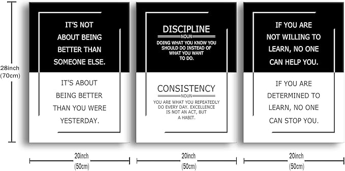 3 Piece Practice Motivational Poster Success Quote Office Decor Inspirational Wall Art Canvas Prints Artwork for Living Room Modern Home Painting Pictures Stretched and Framed[60''Wx 28''H]