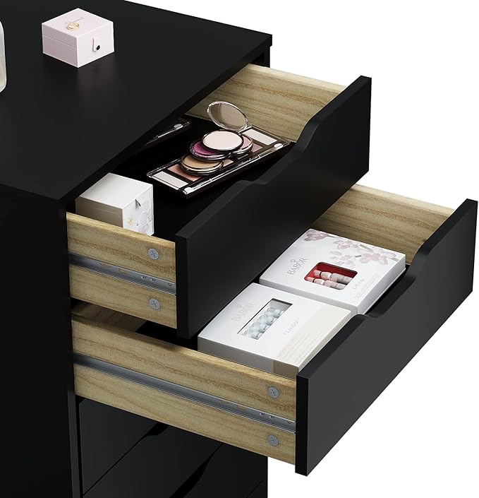 Panana 7 Drawer Mobile File Cabinet, Wooden Under Desk Storage with Wheels Office Organization Vertical Filing Chest of Drawers for Home Office (Black)