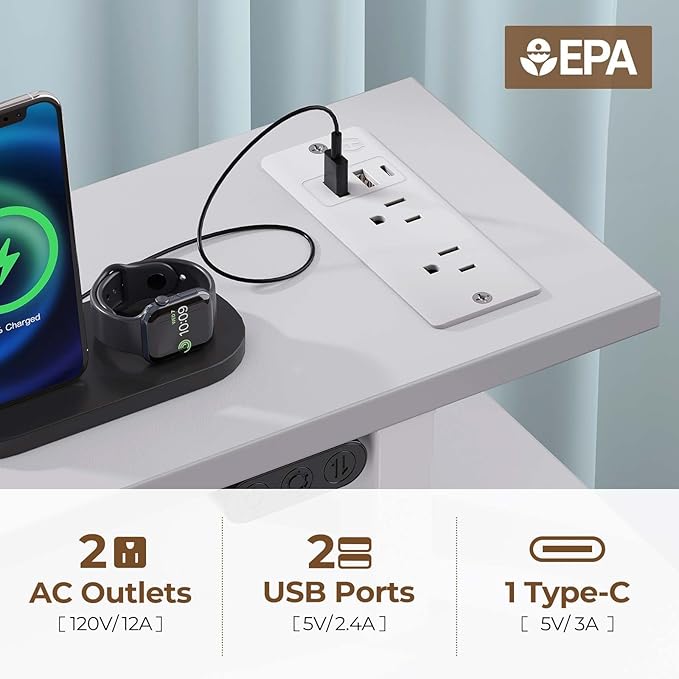 Seventable Computer Desk 55.1" with LED Lights & Power Outlets, Home Office Desk with 4 Drawers, Writing Desk with Keyboard Tray, Study Table with Monitor Stand, Work for Home Office, White