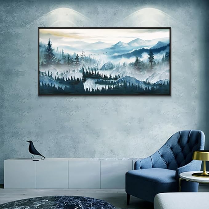 Wapluam Canvas Art Prints Wall Art For Living Room Large Black Framed Wall Decor For Bedroom Office Inspiration Pictures Fog forest Wall Painting Artwork Ready To Hang Abstract Home Decorations