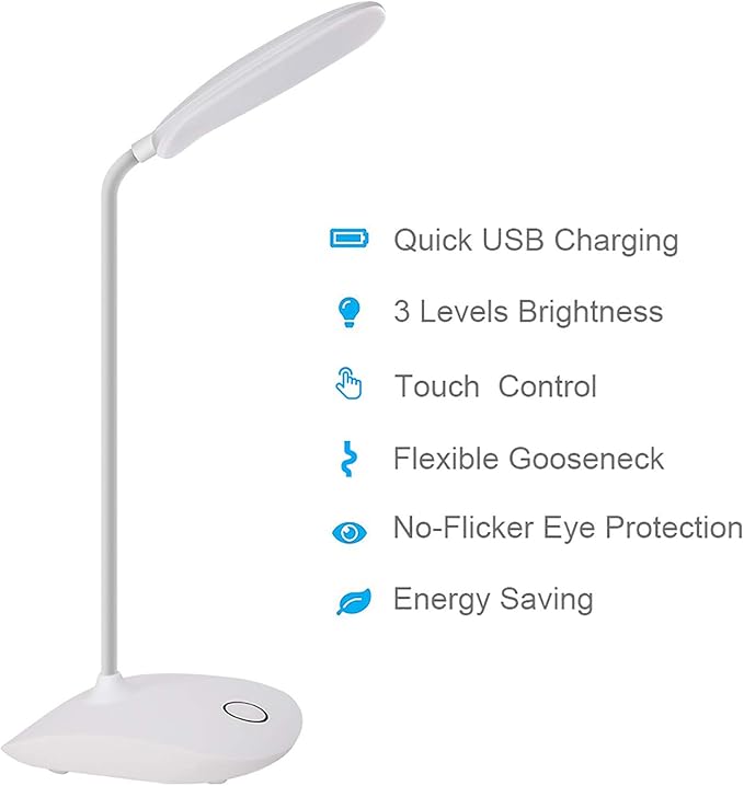 DEEPLITE LED Desk Lamp Battery Operated Lights Cordless Rechargeable Lamp, Flexible Portable Light for Bed Craft Nail Home Office, Eye-Caring Dimmable Small Desk Lamp Wireless Reading Lamp - 2 Pack