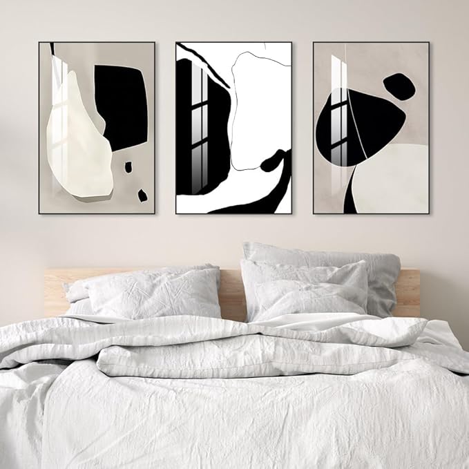 Abstract Wall Art Prints, Framed Wall Art for Living Room, Bedroom, Dining Room, Nursery, Office, Kitchen, Bathroom (White, 24"X 32" X 3 panel)