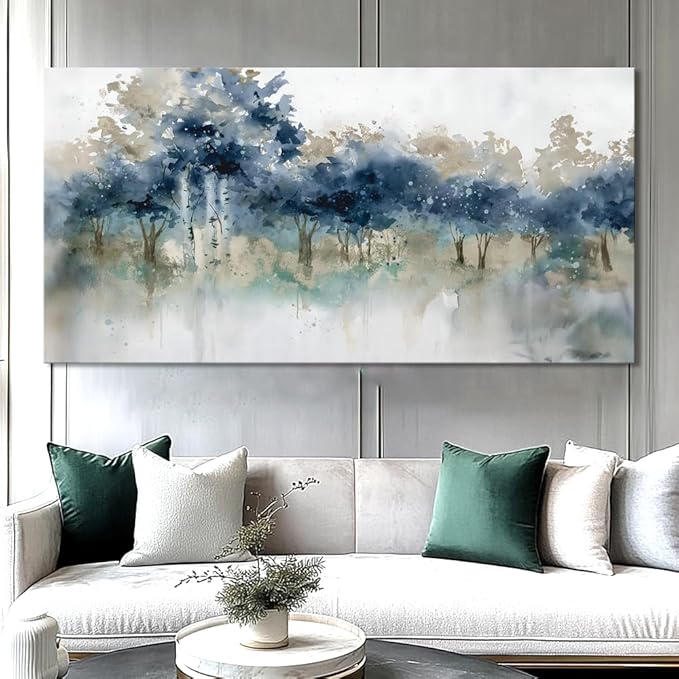Wall Art Landscape Modern Wall Decor Canvas Painting Blue Ink Wall Art Large Artwork for Living Room Bedroom Office Home Decor 40"x79" with Framed