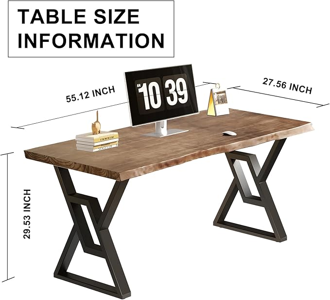 55inch Rustic Brown Solid Wood Computer Desk - Modern Gaming Workbench for Home Office, Modern Simple Design, Ideal for Study, Writing, Dining