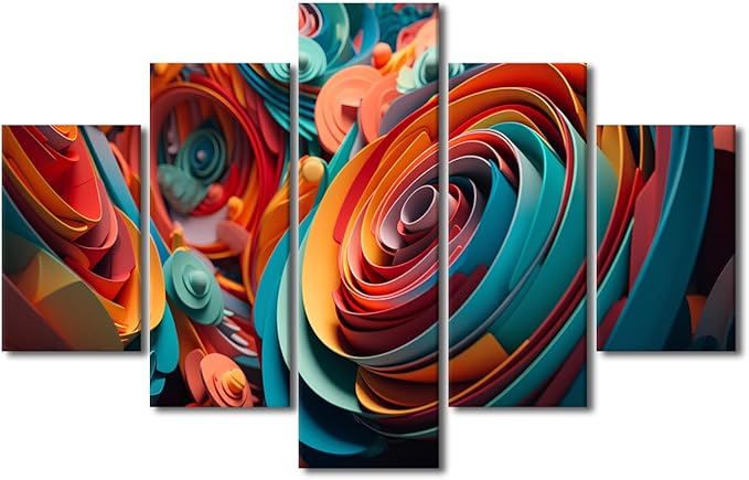Canvas Wall Art for Men Modern Colorful Canvas Poster 5 Panel Abstract Canvas Wall Art Abstract Colorful Spiral Artwork Printing for Lady Bedroom Living Room Decor Stretched Ready to Hang 60x40 in