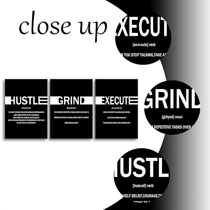 Hustle Grind Execute Entrepreneur Quotes Poster Print Motivational Pictures Painting Inspirational Canvas Wall Art for Office Bedroom Living Room School Wall Decor Ready to Hang [60''Wx28''H]