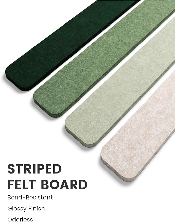 Cork Board Alternative Felt Strip Board 8-Pack 13"x2", Office Pin Board with 50 Push Pins, Adhesive Install for Bedroom Door & Home Office(Sagewood)
