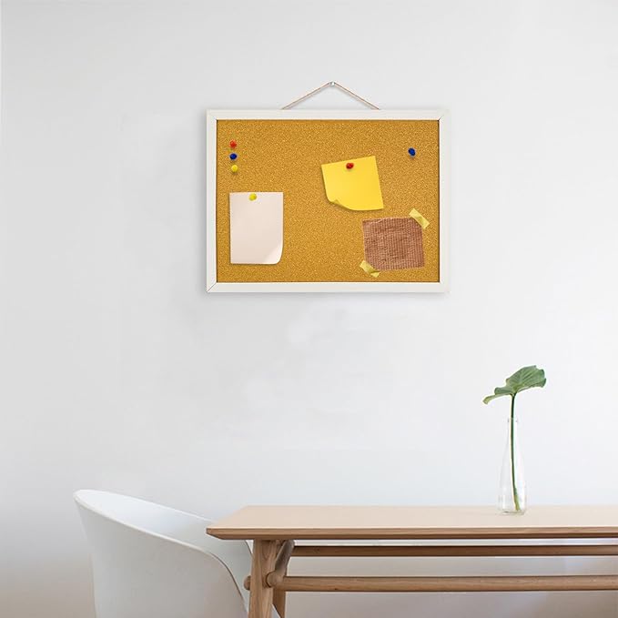 Cork Bulletin Board, 15.7 X 12 Inches Rectangle White Oak Wood Finish Frame for Office Home and School(Pins, Eye Bolts, gaskets, Screws)