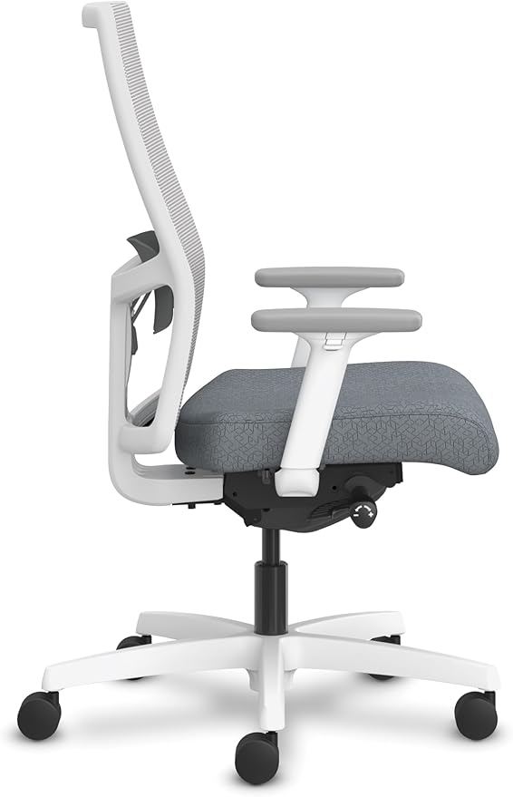 HON Ignition 2.0 Ergonomic Mesh Office Chair, Mid-Back, Synchro-Tilt, Home Office Desk Chairs, Basalt Seat Fabric, Fog Mesh, White Frame, Titanium Grey Adjustable Lumbar