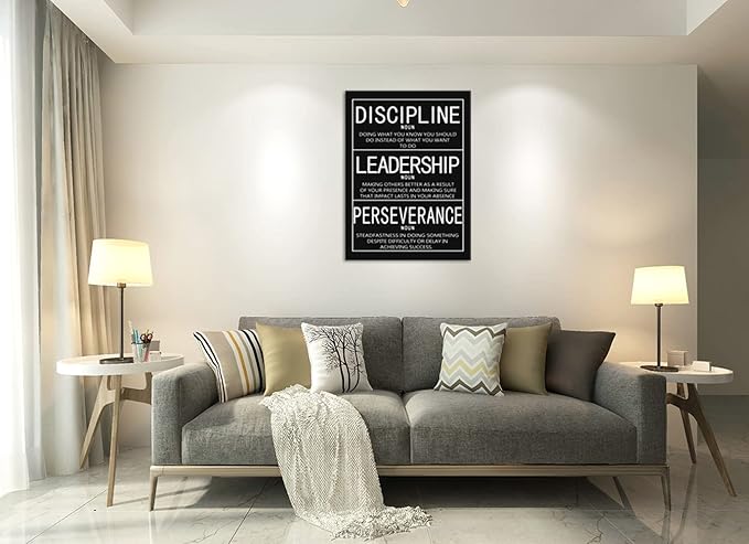Discipline Noun Leadership Noun Perseverance Noun Inspirational Wall Art Canvas Print Home Decor Wooden Framed Prints Motivational Quotes for Wall Art Office Decor Ready to Hang[30" W X 40" H]