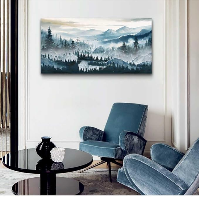 hyidecorart Canvas Wall Art For Living Room Large Wall Decor for Bedroom Home Decor Office Decorations Fog Forest Landscape Wall Painting Stretched And Framed Pictures Art Ready To Hang Works