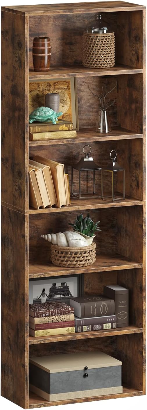 oneinmil 6 Tier Bookshelf and Bookcase, Wooden Bookshelves with Cabinet Doors, Floor Bookshelves and Office Storage Cabinets for Home Office, Living Room,Brown