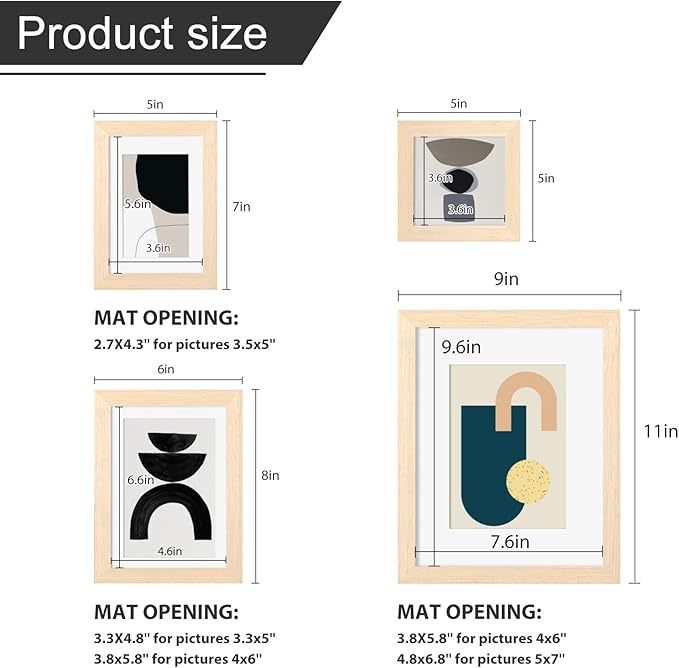 Egofine Picture Frame Set 12 Pack, Picture Frames Collage Wall Decor with Two 8x10, Four 5x7, Four 4x6, Two 4x4 for Wall and Tabletop, Made of Solid Wood, Covered by Plexiglass, Natural Wood